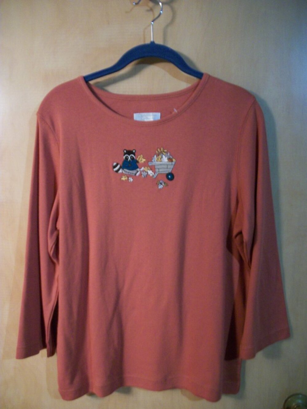 Christopher & Banks NWT Vintage Fall Raccoon with Leaves All Cotton Tee Sz L - Picture 2 of 6